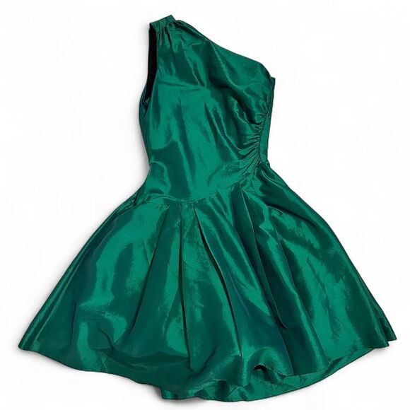 Vtg Scott McClintock Emerald One-Shoulder Taffeta Dress Sz 8 Fits Small Holidays - Picture 9 of 10